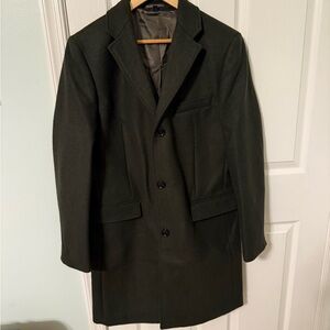 Olive Green Trench Coat Wool Blend Notched Lapel